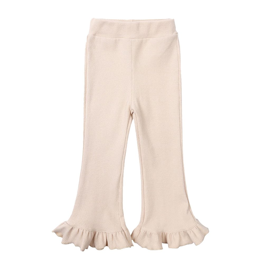 Toddler Girls Flare Slim Leggings Ruffle Bell Bottoms Yoga Bootcut Pants Pull on High Elastic Waist (Beige, 6-7 Years)