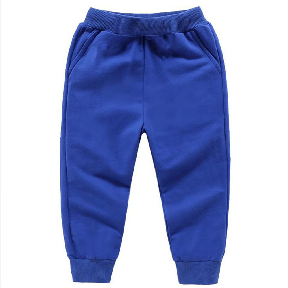 Kids Toddler Baby Boys Girls Pull on Joggers Thick Plain Baggy Sweatpants Loose Tapered Trousers (Blue, 18-24 Months)