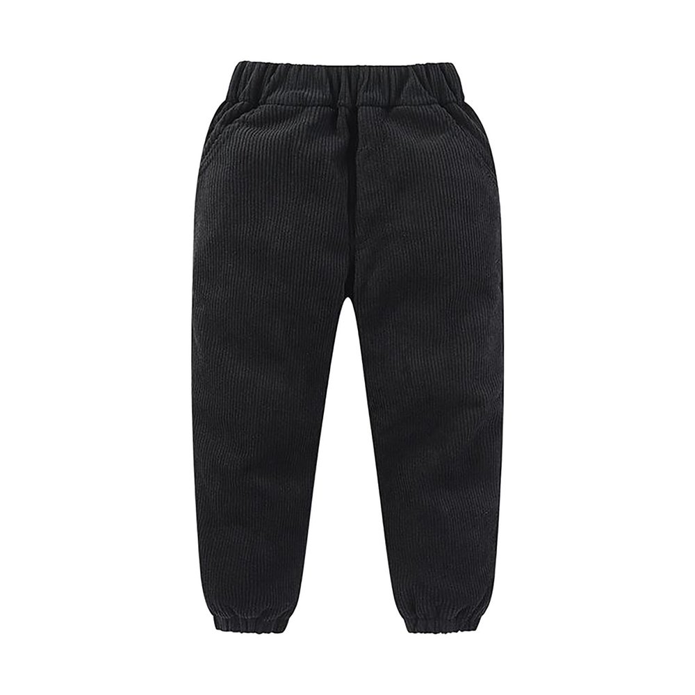 Kids Boy Girl Corduroy Pants School Pants Pull on Joggers Baggy Sweatpants High Elastic Waist (Black, 9-10 Years)
