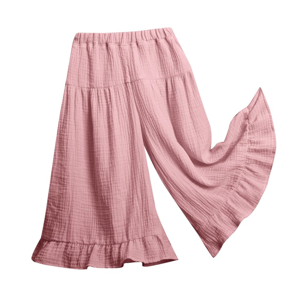 Little Girls Palazzo Pants Flowy Wide Leg Cotton Linen Pants Kids Toddler Baby Elastic (Watermelon Red, 12-18 Months)