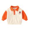 Baby Boys Cartoon Printed Lapel Shirt Toddler Long Sleeve Color Block Cotton Tops Pullover (Orange, 18-24 Months) view 1
