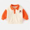 Baby Boys Cartoon Printed Lapel Shirt Toddler Long Sleeve Color Block Cotton Tops Pullover (Orange, 18-24 Months) view 2