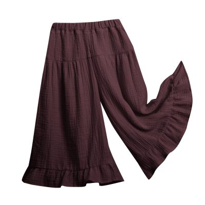 Little Girls Palazzo Pants Flowy Wide Leg Cotton Linen Pants Kids Toddler Baby Elastic Waist Loose (Coffee, 3-5 Years)