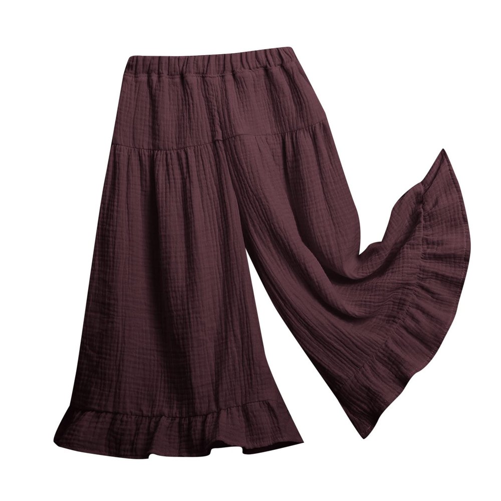 Little Girls Palazzo Pants Flowy Wide Leg Cotton Linen Pants Kids Toddler Baby Elastic Waist Loose (Coffee, 3-5 Years)