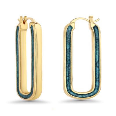 18K gold plated Green Teal Enamel Long Oval Square Rectangle Dangling Hoop Huggie Statement Earrings for Women by SNGIA, Colorful Preppy Trendy Retro Bold Handmade Exaggerated Bohemian Iridescent Jewelry Gifts, Unique Cute Baroque Dangly Drop Summer 