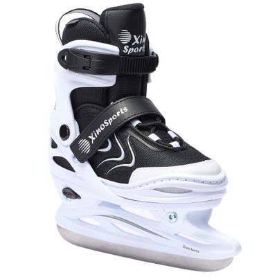 Xino Sports Adjustable Ice Skates - Pro Quality - Beginner Friendly, Comfortable and Durable Skates for Boys and Girls, Soft Padding, Reinforced Ankle Support (Black, Small Toddler 10J-13J)