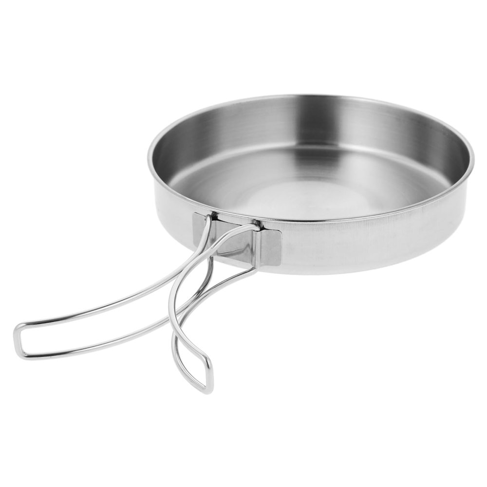 CATIEBYE Portable Stainless Steel Frying Pan Non-stick Cooking Utensil for Outdoor Camping Hiking Picnics Multi-functional Easy to Use Handle