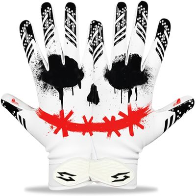 Joker Football Receiver Gloves Jester Sticky Tacky Elite Pro Grip Super Sports Palms Performance Boost Your Game Skin Tight Kids Boys Sizes Youth Adult Men Wide Villain Battle USA (Youth Small)
