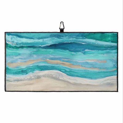Golf Towels, Summer Wave Spray Beach Abstractive Ocean Style Ombre Turquoise Microfiber Waffle Absorbent Golf Accessories with Handy Clip for Golf Bag for Women, Men 24x16 Inch