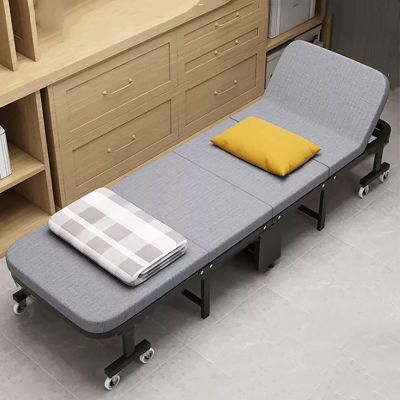 Folding Bed with Mattress, Foldable Bed with Wheels, Fold Up Bed with Adjustable 6 Position, Portable Foldable Guest Bed for Home, Office Nap and Outdoor, Easy Storage and Move(190x60cm/74.8 x 23.6in)