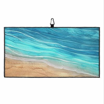 Golf Towels, Ombre Summer Sea Waves Spray Sandy Beach Gradient Turquoise Microfiber Waffle Absorbent Golf Accessories with Handy Clip for Golf Bag for Women, Men 24x16 Inch