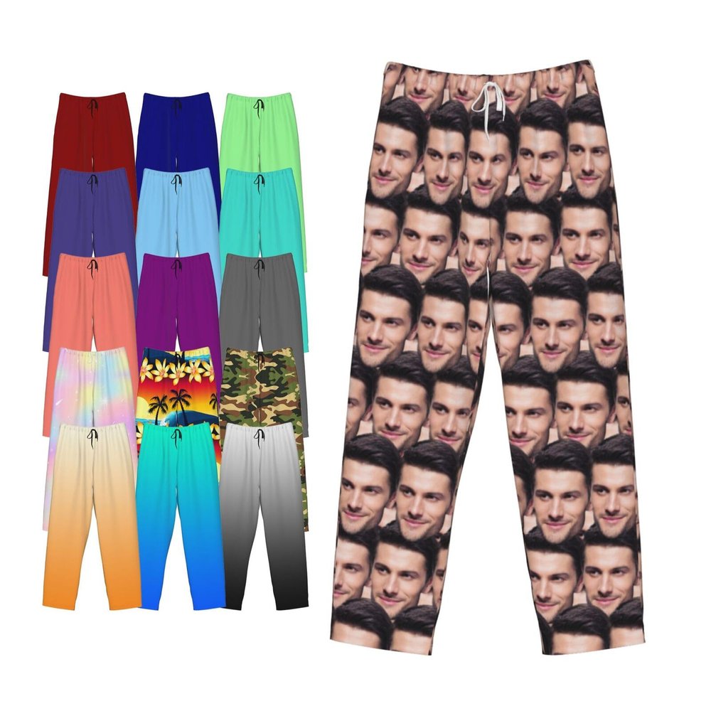 Custom Pajamas with Face Custom Casual Pajama Pants for Men Personalized Pajama Set with Photo Image Customize Funny Text Logo Pj Pants Customize Your Own Photos/Text Medium