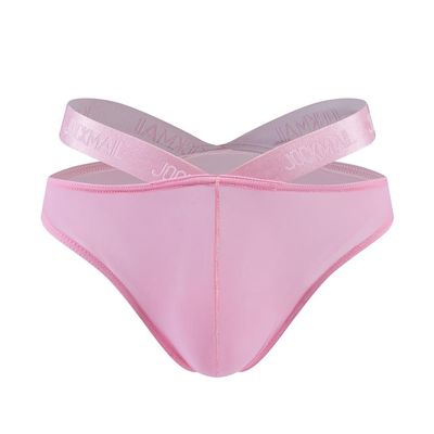 JOCKMAIL Men's Thong Underwear Sexy Men's Ice Silk Thong Bikini Low Rise Soft Underwear (US, Alpha, X-Large, Regular, Regular, Pink)