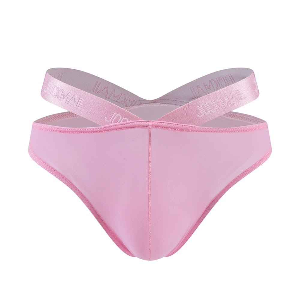 JOCKMAIL Men's Thong Underwear Sexy Men's Ice Silk Thong Bikini Low Rise Soft Underwear (US, Alpha, X-Large, Regular, Regular, Pink)