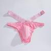 JOCKMAIL Men's Thong Underwear Sexy Men's Ice Silk Thong Bikini Low Rise Soft Underwear (US, Alpha, X-Large, Regular, Regular, Pink) view 4