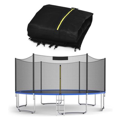 FSDIYU Trampoline Safety Net Replacement, 6/8/10/12/13/14/16FT Round Trampoline Enclosure Surround Netting with Dual-Headed Zippers and Protection Buckles & Enhanced Hook, 12 FT - 8 Poles,Black