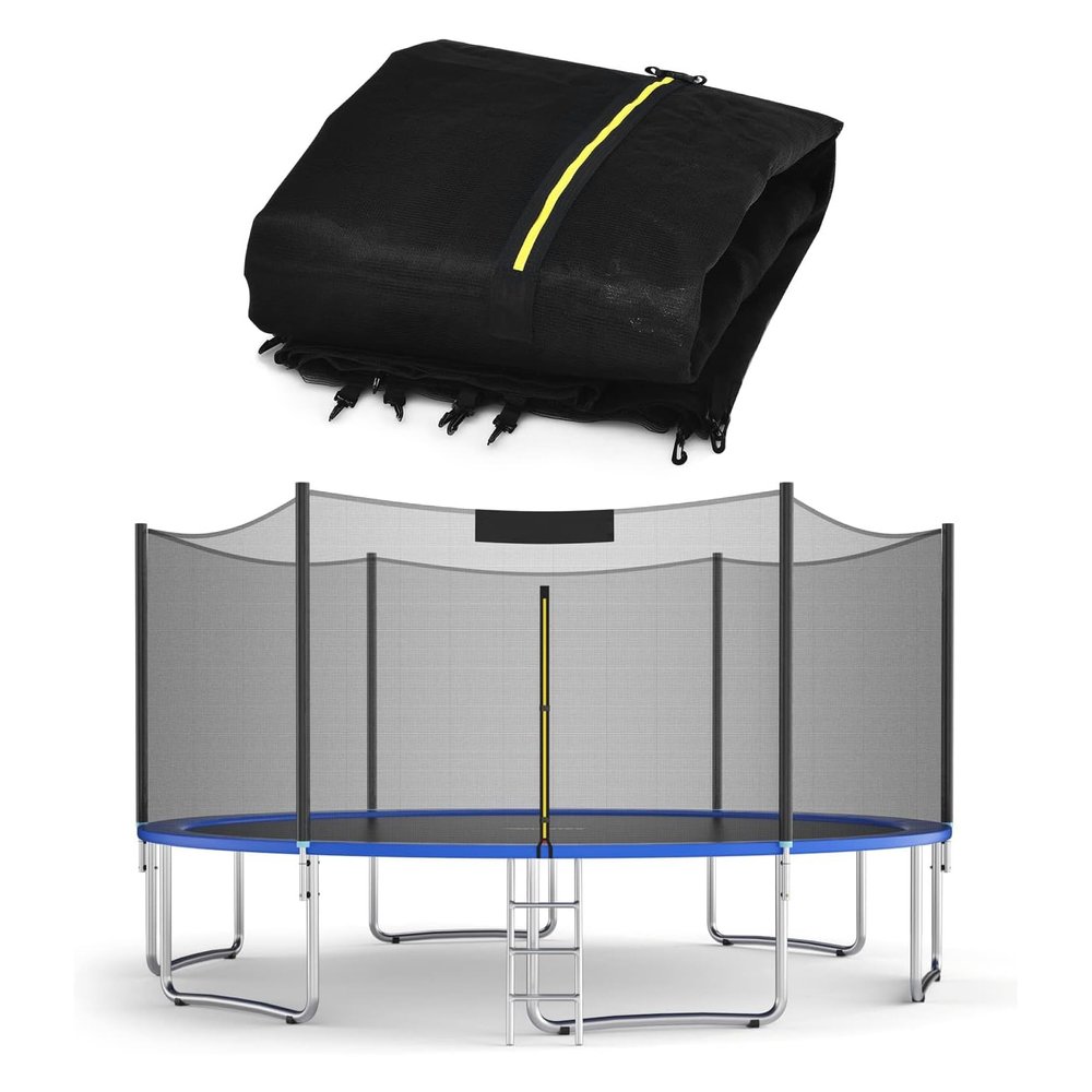 FSDIYU Trampoline Safety Net Replacement, 6/8/10/12/13/14/16FT Round Trampoline Enclosure Surround Netting with Dual-Headed Zippers and Protection Buckles & Enhanced Hook, 12 FT - 8 Poles,Black