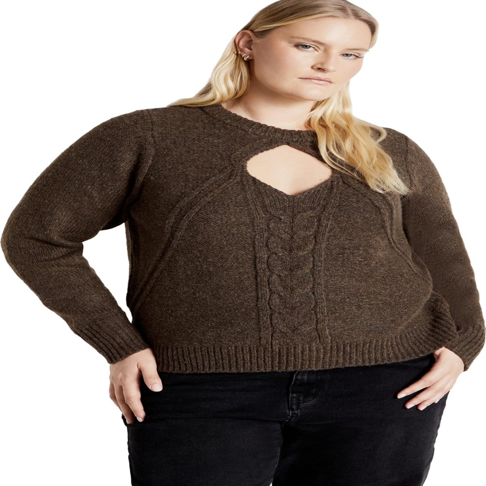 City Chic Women's Plus Size Ivy Sweater, 14 Walnut