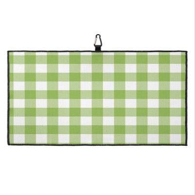 Savannan Golf Towels, Country Style Light Green and White Plaid Buffalo Check Microfiber Waffle Absorbent Golf Accessories with Handy Clip for Golf Bag for Women, Men 24x16 Inch