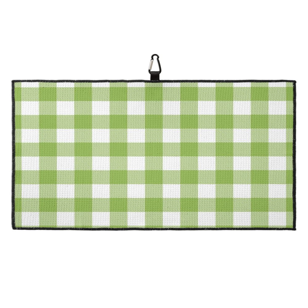 Savannan Golf Towels, Country Style Light Green and White Plaid Buffalo Check Microfiber Waffle Absorbent Golf Accessories with Handy Clip for Golf Bag for Women, Men 24x16 Inch