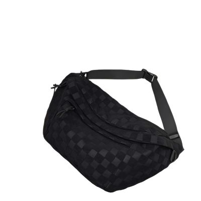 CRRong Women's Summer Fashionable Plaid Pattern Zipper Belt Bag,Women's Large Capacity Shoulder Messenger Bag Waist Bag (Black,L)