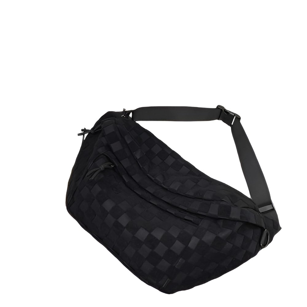 CRRong Women's Summer Fashionable Plaid Pattern Zipper Belt Bag,Women's Large Capacity Shoulder Messenger Bag Waist Bag (Black,L)