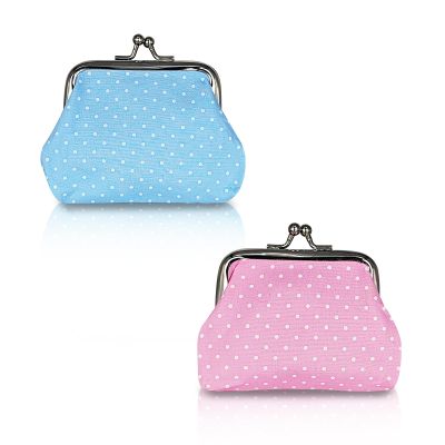 AfitLulu 2Pcs Polka Dot Coin Purse for Women, Small Change Purse Kiss Lock Coin Wallet (White+Rose Pink, Blue+Pink)