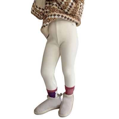 Baby Girls Winter Leggings Fleece Lined Toddler Kids Basic Solid Full Length Pants for School Girl (Beige, 5-6 Years)