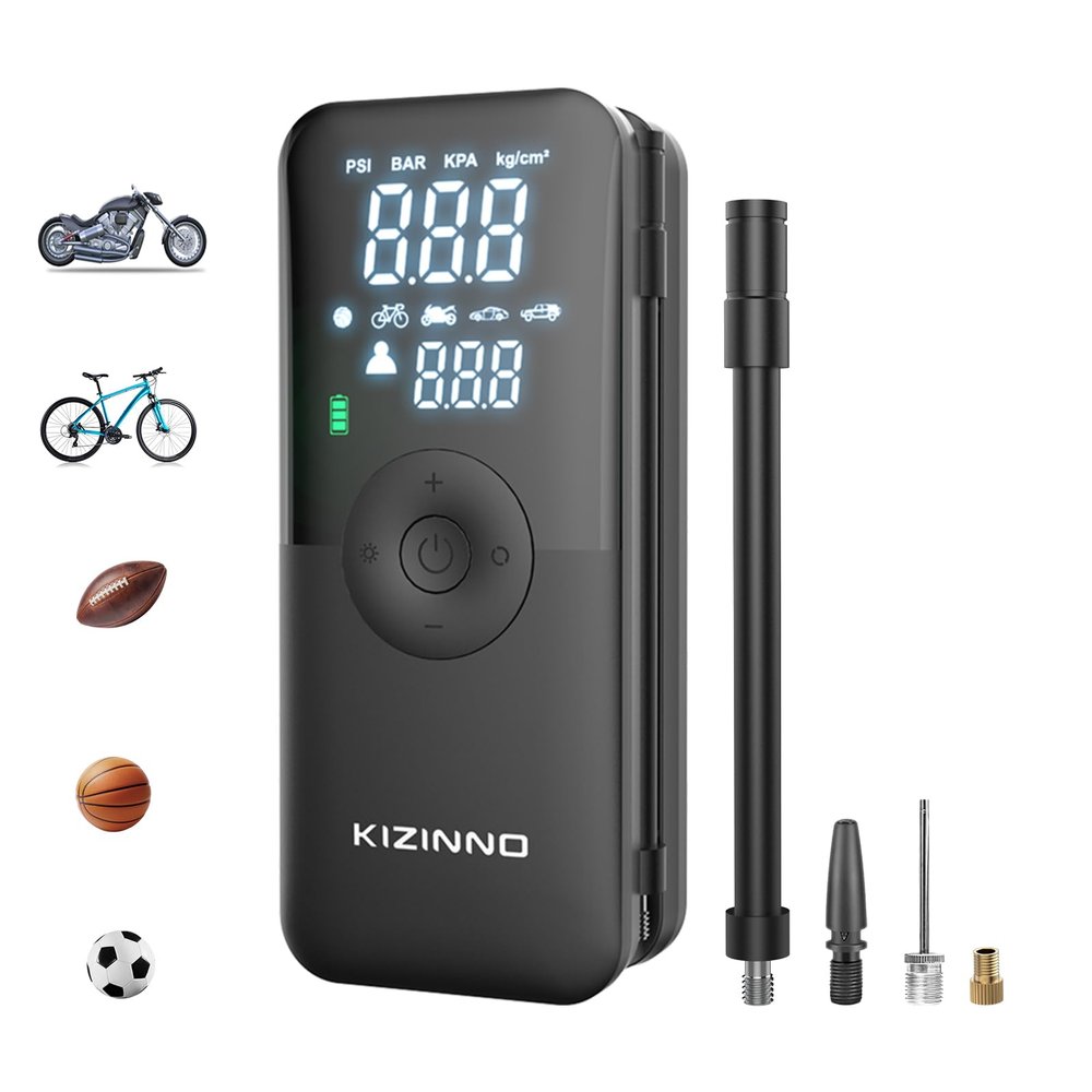 Electric Bike Pump Portable for Bicycle Tires, Compact Motor Air Pump - Fast Inflator 150PSI Smart Air Pump with Digital Pressure Gauge for Bike, E-Bike, Motorcycle with Presta and Schrader Valve