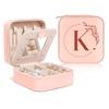 SANDJEST Personalized Jewelry Box, Pink Small Travel Jewelry Box with Initial K, Monogrammed Jewelry Case Organizer for Girls Women Teen, Mini Travel Essentials Gifts for Christmas Birthday view 1
