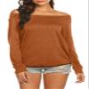 Orange Tops for Women Long Sleeve Loose Fit Off The Shoulder Fall Clothing Orange S view 2