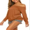 Orange Tops for Women Long Sleeve Loose Fit Off The Shoulder Fall Clothing Orange S view 3