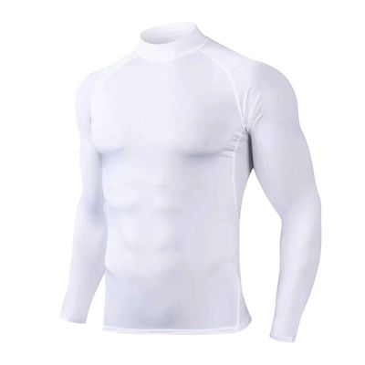Bestgift Long Sleeve Running Sports Breathable Tights High Neck Fitness Clothing Quick Drying White 3XL
