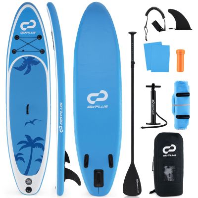 Goplus Inflatable Stand Up Paddle Board, 10FT/10.5FT/11FT SUP with Accessory Pack, Adjustable Paddle, Carry Bag, Fin, Hand Pump, Leash, Repair Kit (Blue Coconut Palm, 11 FT)
