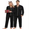DIKFA Men Christmas Pjs Sets Soft Button Down Black Christmas Couple Pajamas Set 2pcs Long Sleeve Sleepwear Casual Pj Matching Set