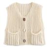 Ainangua Sleeveless Cropped Cardigan for Women Casual Chunky Knit Tank Tops Button Down Open Front Sweater Vest with Pockets(Light-Apricot,XS) view 1