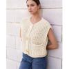 Ainangua Sleeveless Cropped Cardigan for Women Casual Chunky Knit Tank Tops Button Down Open Front Sweater Vest with Pockets(Light-Apricot,XS) view 4