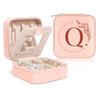 SANDJEST Personalized Jewelry Box, Pink Small Travel Jewelry Box with Initial Q, Monogrammed Jewelry Case Organizer for Girls Women Teen, Mini Travel Essentials Gifts for Christmas Birthday view 1