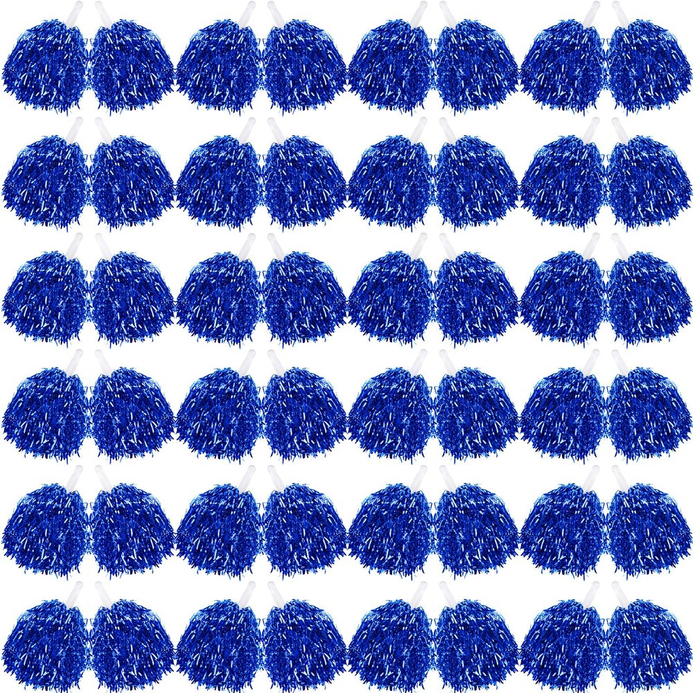 60 Pcs Cheerleading Pom Poms Bulk Cheer Pom Poms Sets Metallic Foil Fun Spirited Cheer Pom Poms with Plastic Handles, Cheerleader Pompoms for Kids Adults Sports Match Cheering Squad