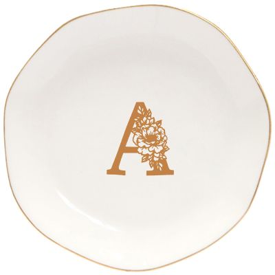 Yoqanr Ceramic Jewelry Tray Initial Ring Dish Personalized A-Monogrammed Engagement Wedding Gifts,Decorative Jewelry Holder for Friends,Sister,Birthday Mother's Day Christmas for Women,Ceramic White