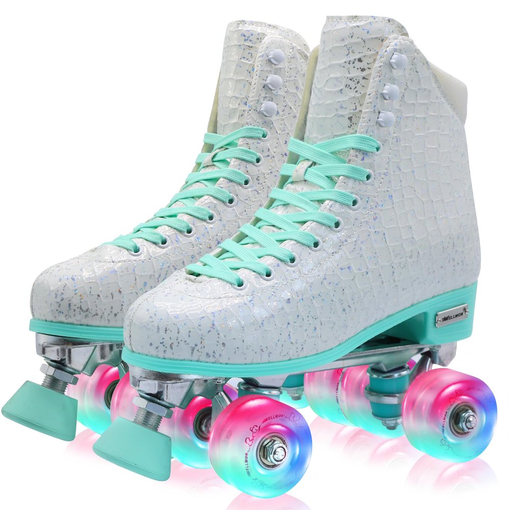 WELLWON Roller Skate for Women and Girls, High-top Double Row-Classic Rollerskates Size 8, Indoor Outdoor Roller Skate Shoes for Beginner Ladies