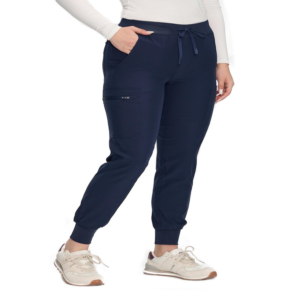 COZYFIT Womens Scrub Pants, Drawstring Cargo Pants, Navy Blue, XS