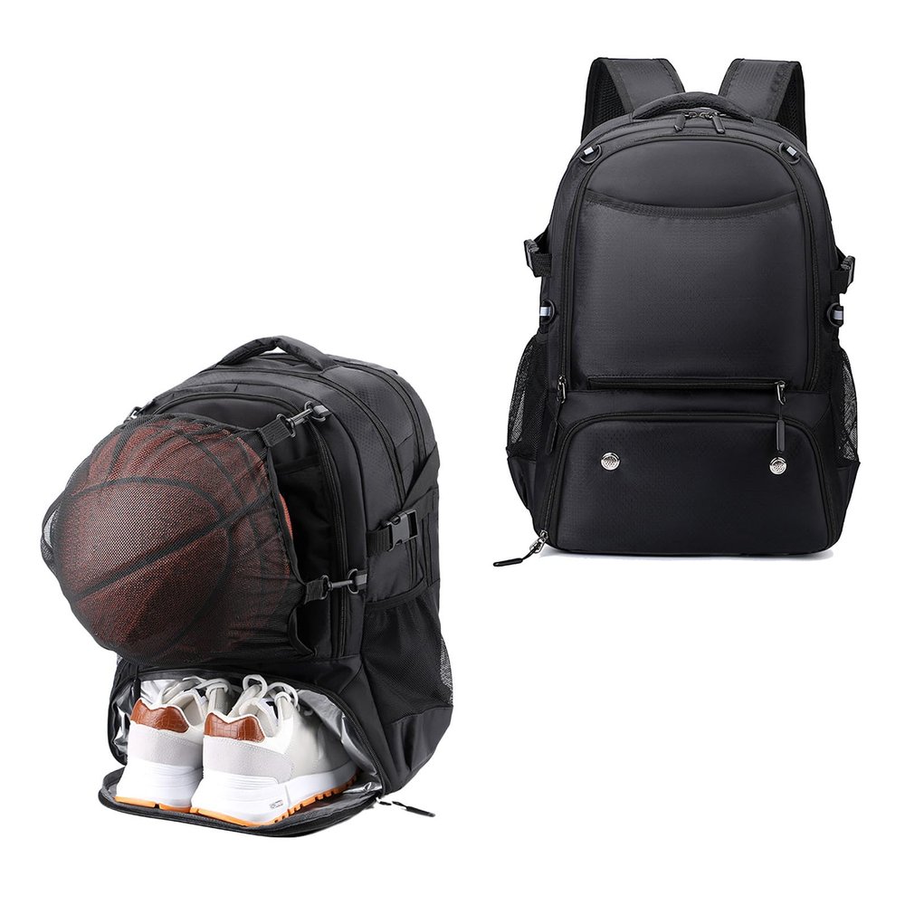 Basketball Backpack 40L Large Capacity Basketball Bag with Separate Ball Holder & Shoes Compartment Sports Bag for Basketball, Soccer, Volleyball, Swim, Gym, Travel (Black)