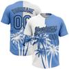 Personalized White and Light Blue Palm Tree Pattern Two Button Baseball Jerseys, Custom Hawaiian Softball Shirts Sports Uniforms Stitched Name Number Logo for Men Women Youth, Design Team T-Shirts view 1