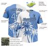 Personalized White and Light Blue Palm Tree Pattern Two Button Baseball Jerseys, Custom Hawaiian Softball Shirts Sports Uniforms Stitched Name Number Logo for Men Women Youth, Design Team T-Shirts view 2