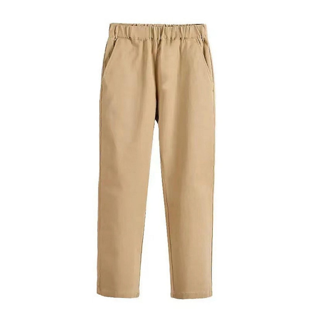 Girls Boys Pull-on Twill Pant Toddler School Uniform Skinny Stretch Elastic Waist Pockets Leg (Khaki, 4-5 Years)