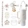 1ze1ziyo 9PCS Cup Accessories Set for Stanley Cup 30oz 40oz Tumbler - Including Water Bottle Handle Strap,Straw Cover Cap,Spill Proof Stoppers,Boot,Initials Letter Charm,Sticker,Flower,Letter S,White view 1