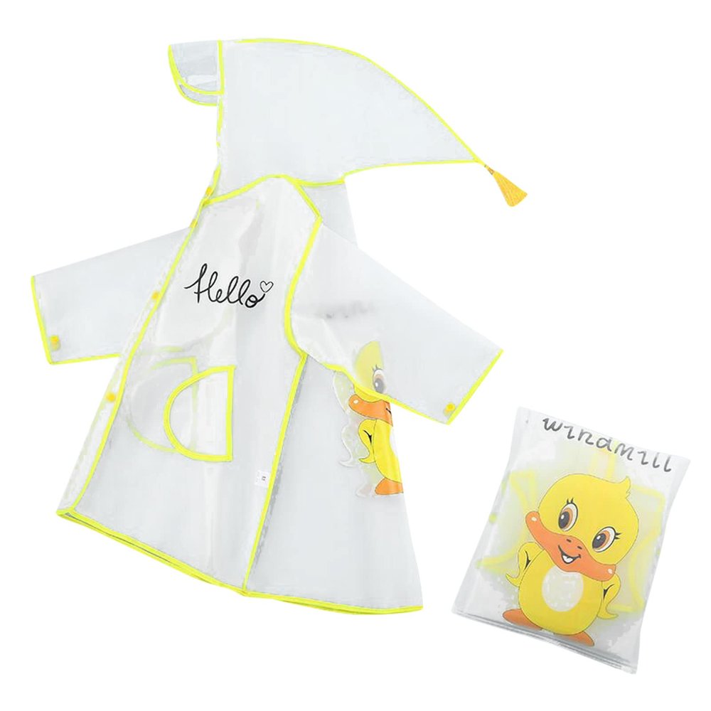 Children's Raincoat Boy Girl Cartoon Rabbit Pattern Eva Transparent Poncho with Hat Fashion Cute (Yellow, 2-3 Years)