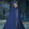 Wizard Cloak 61 IN Long Hooded Flower Brim Halloween Cloak Adult Renaissance Medieval Drawstring Black Cape Unisex Gothic Wizard Robe for Christmas Masquerade Blue 2XL-3XL Black Cape Wizard Robe Hall view 2