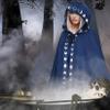Wizard Cloak 61 IN Long Hooded Flower Brim Halloween Cloak Adult Renaissance Medieval Drawstring Black Cape Unisex Gothic Wizard Robe for Christmas Masquerade Blue 2XL-3XL Black Cape Wizard Robe Hall view 3
